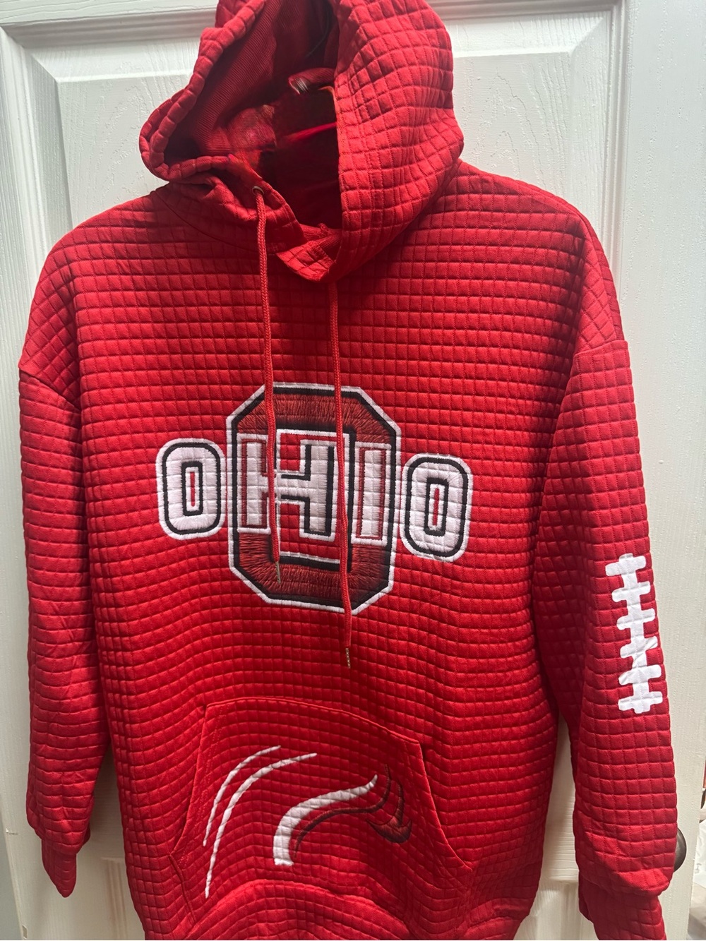 Red Ohio Football Quilted Hoodie